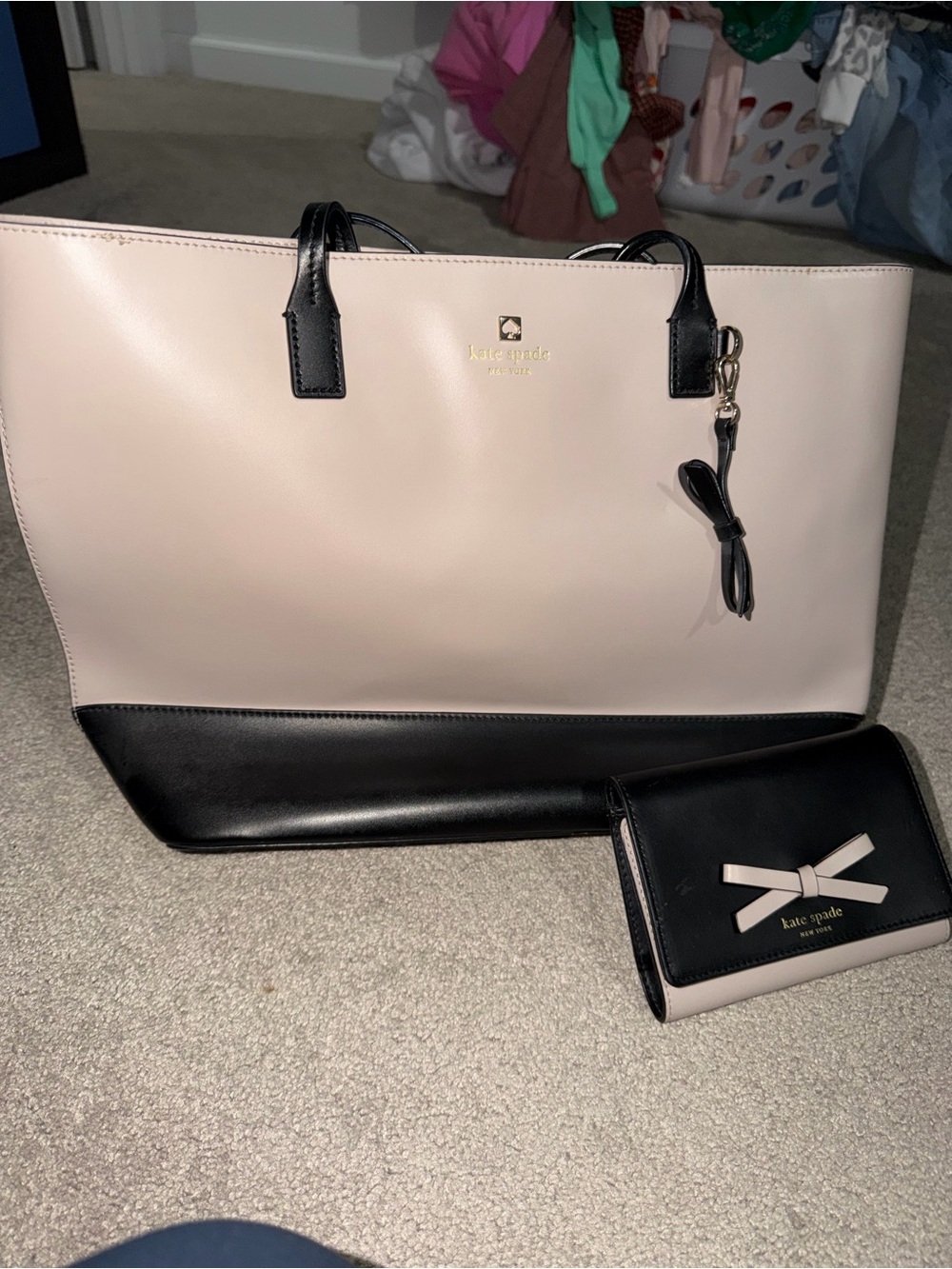 kate spade Two-Tone Blush Pink and Black Tote with Matching Wallet